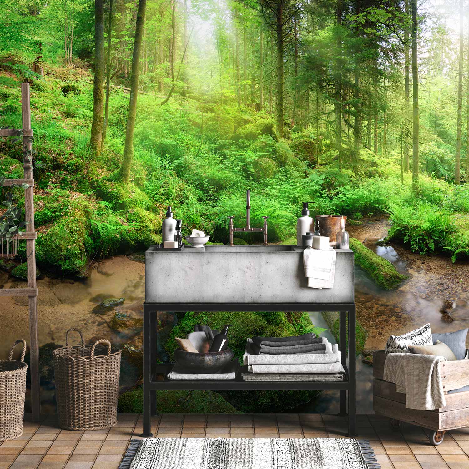 Humid Forest Green Landscape Wall Mural