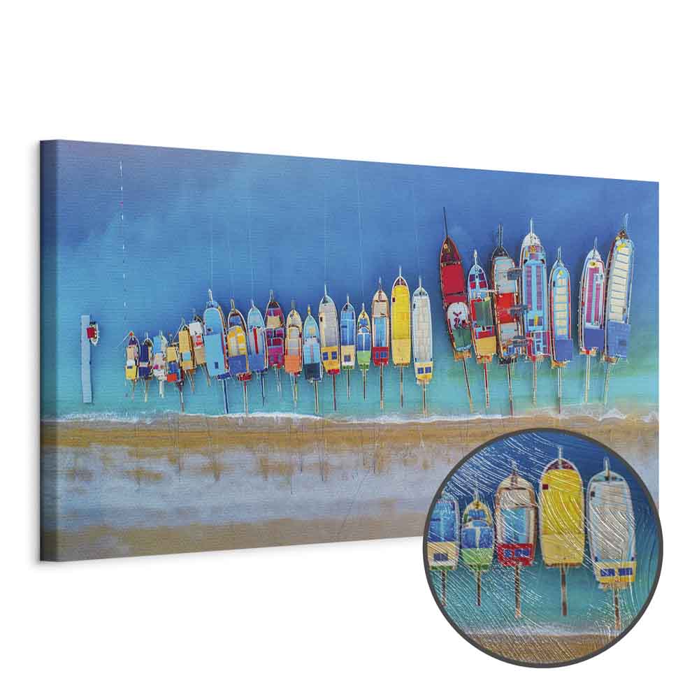 Colourful Boats Sea Canvas Print