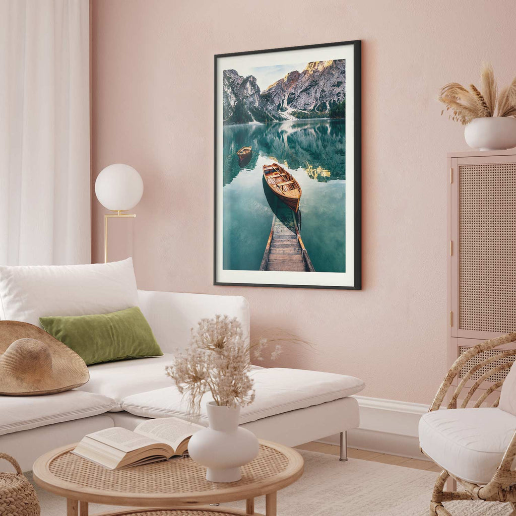 Dolomites Lake Boats Landscape Poster