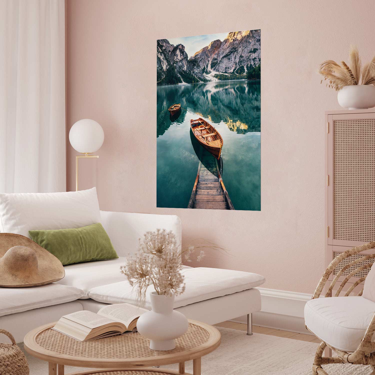 Dolomites Lake Boats Landscape Poster