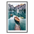 Dolomites Lake Boats Landscape Poster