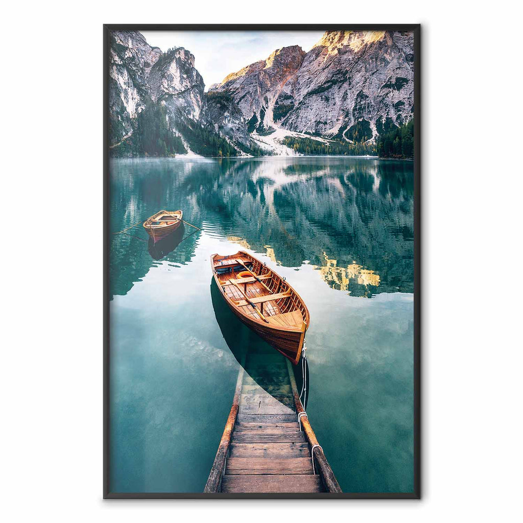 Dolomites Lake Boats Landscape Poster