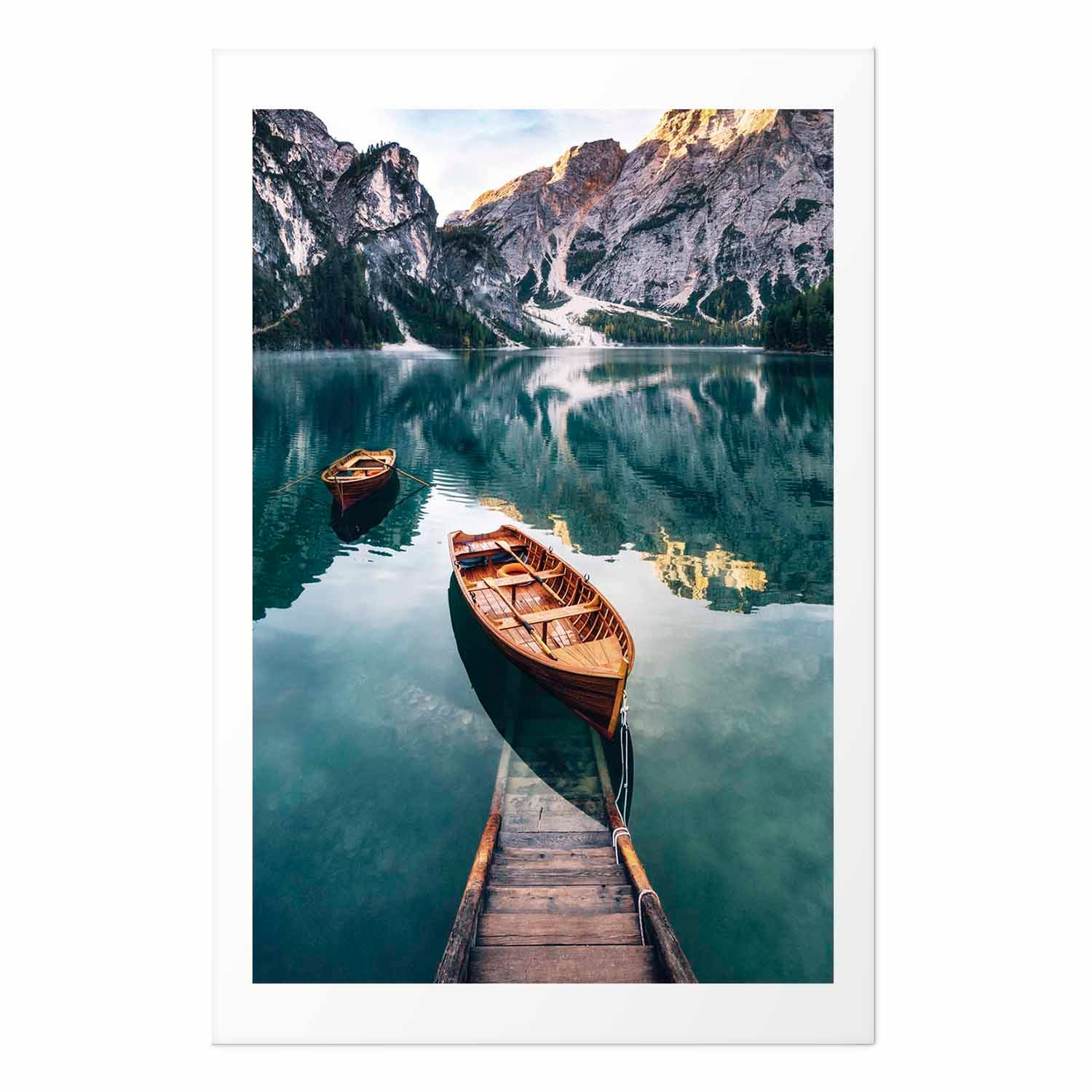 Dolomites Lake Boats Landscape Poster