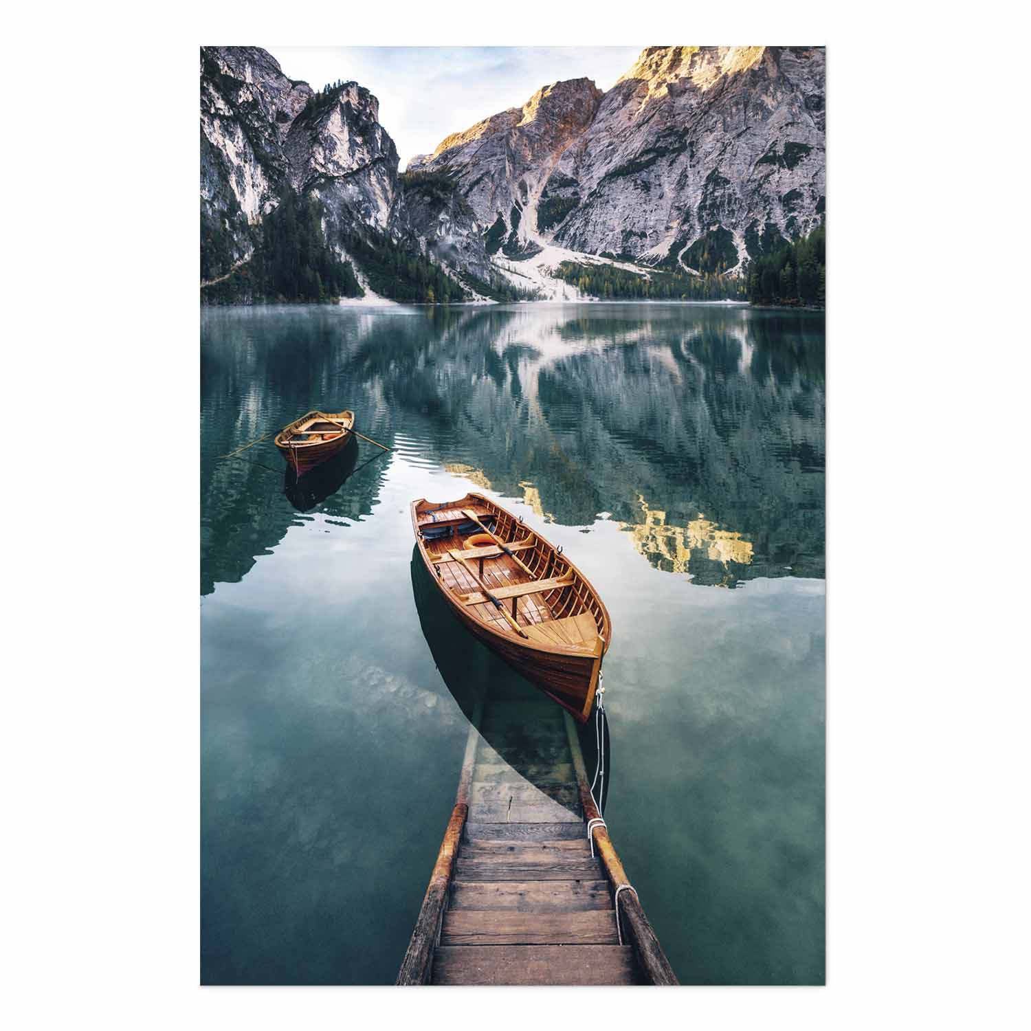 Dolomites Lake Boats Landscape Poster