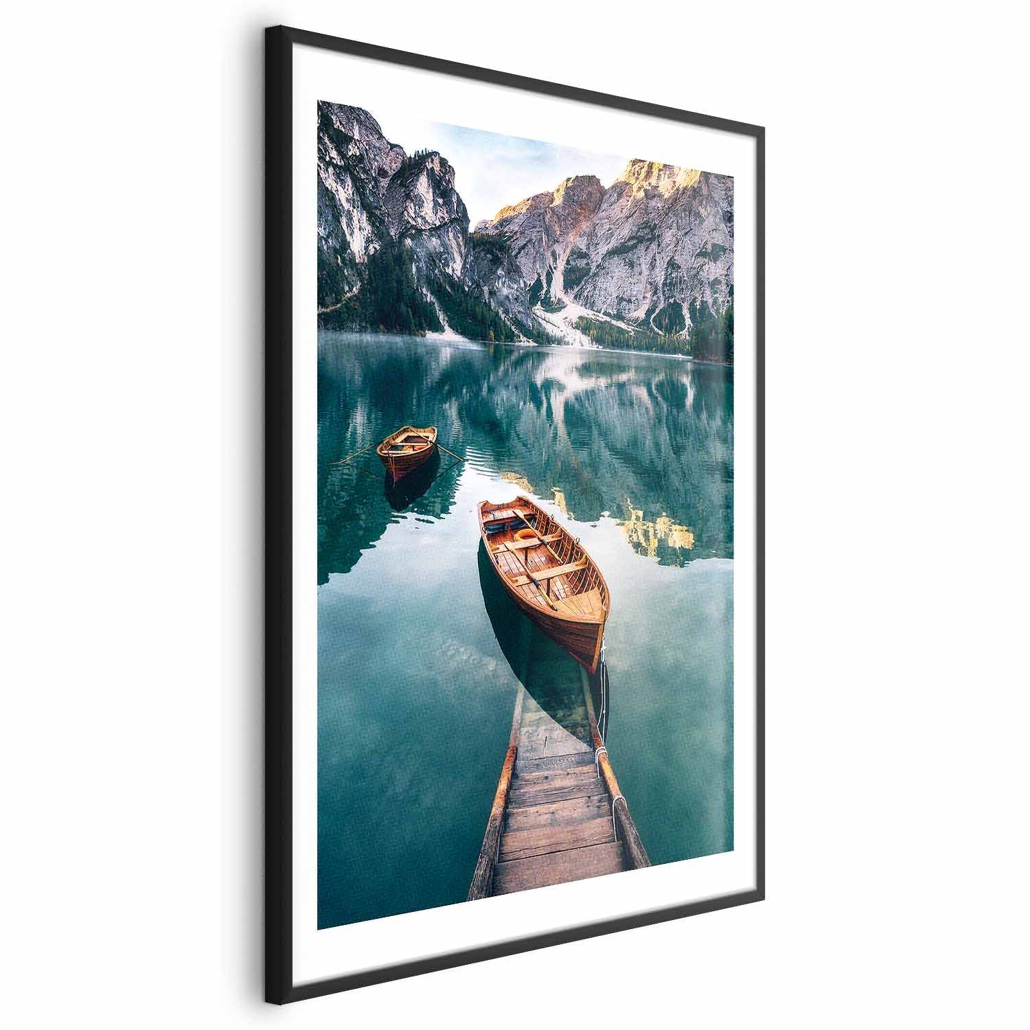 Dolomites Lake Boats Landscape Poster