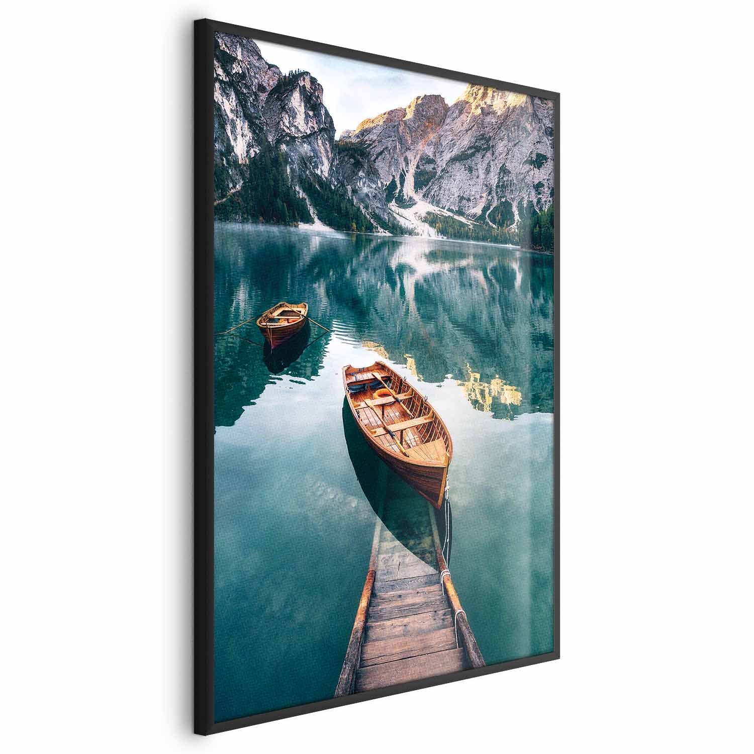 Dolomites Lake Boats Landscape Poster