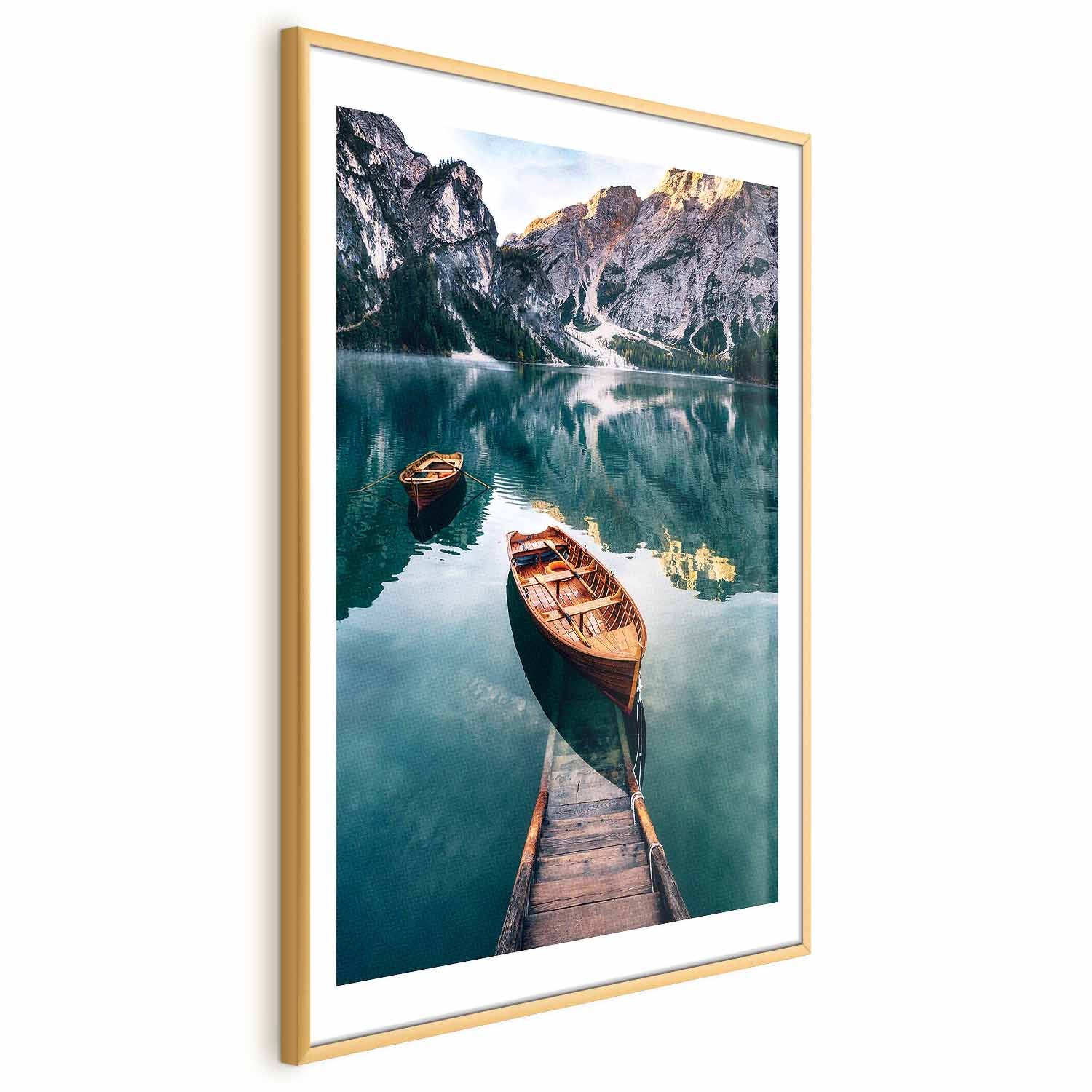 Dolomites Lake Boats Landscape Poster
