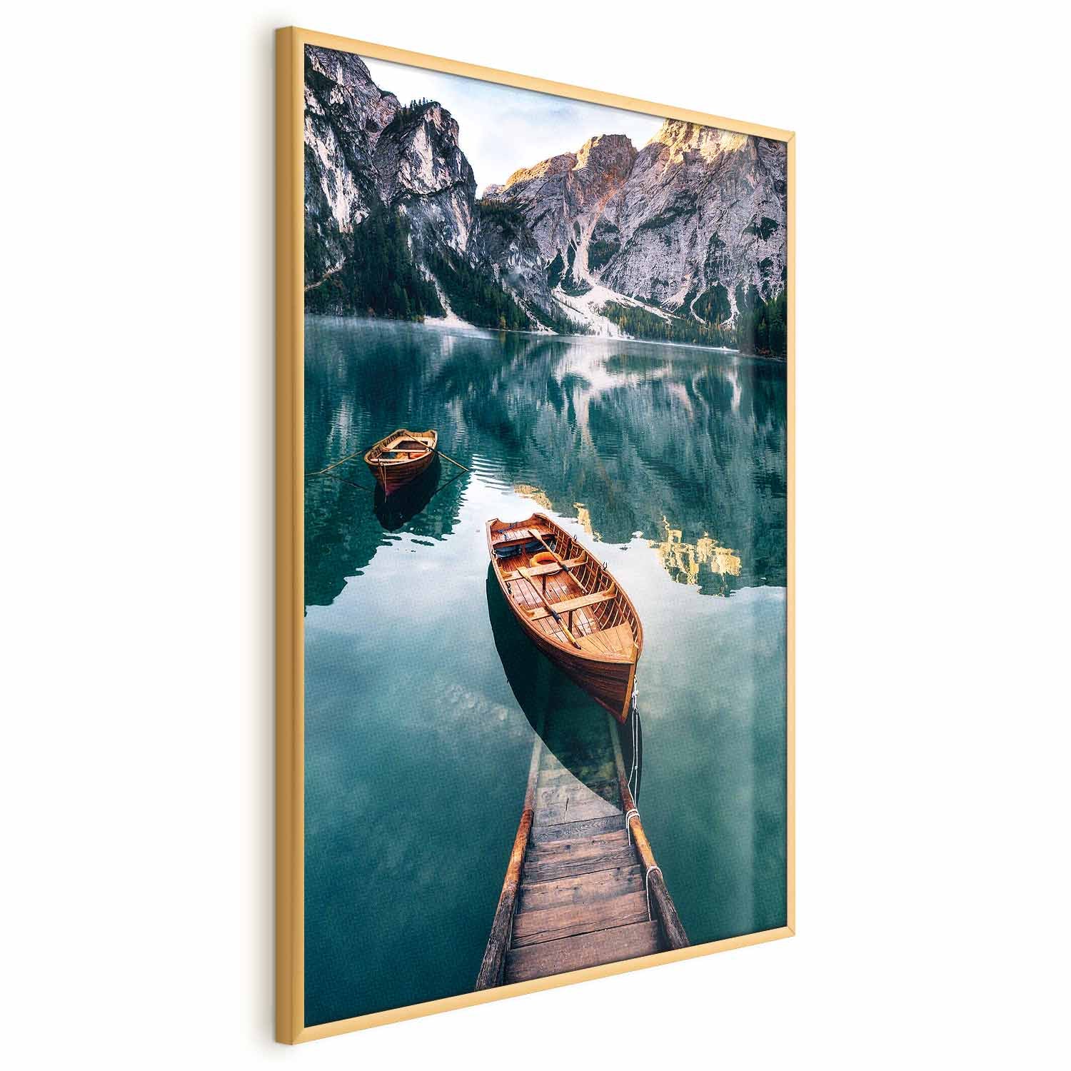 Dolomites Lake Boats Landscape Poster