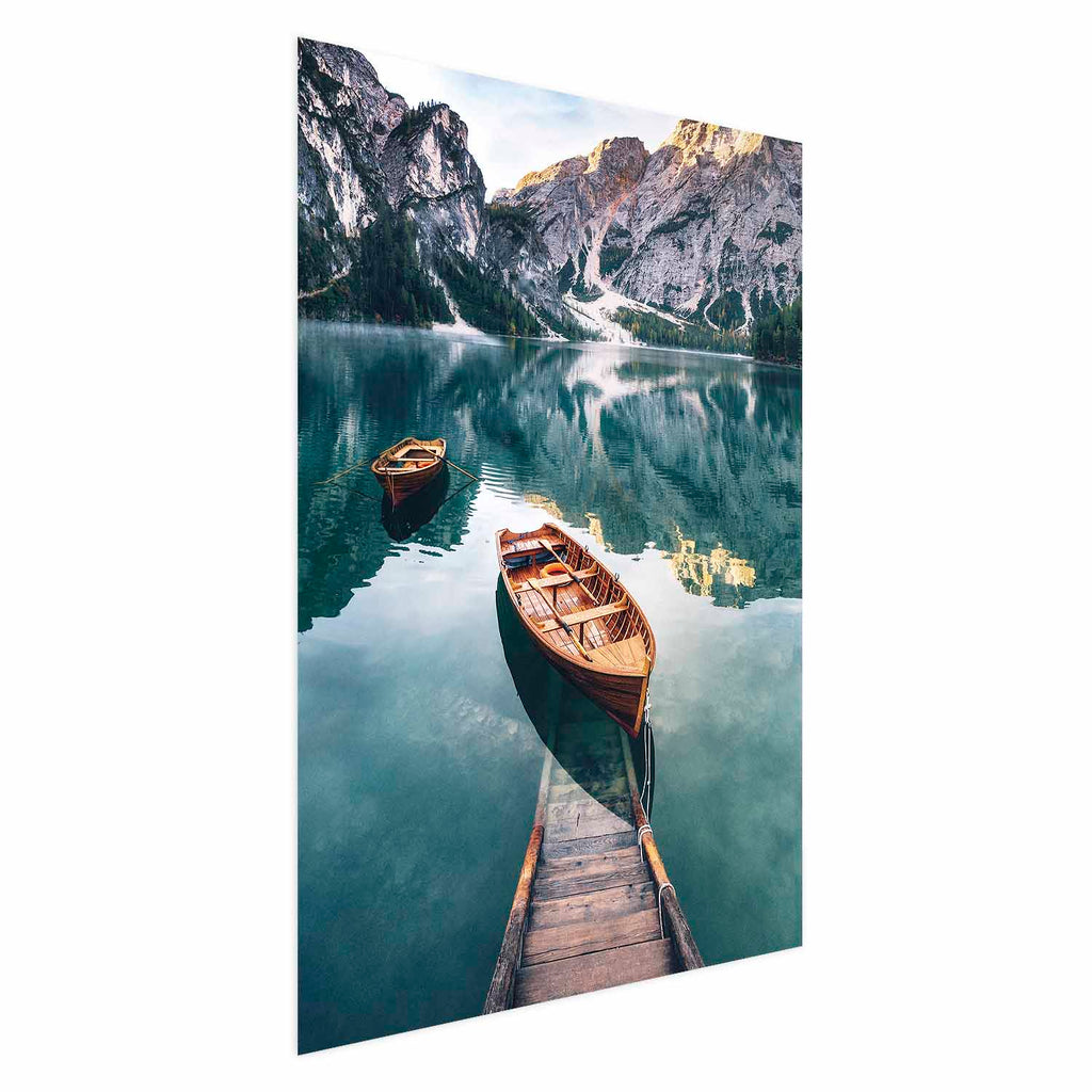 Dolomites Lake Boats Landscape Poster