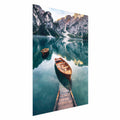 Dolomites Lake Boats Landscape Poster