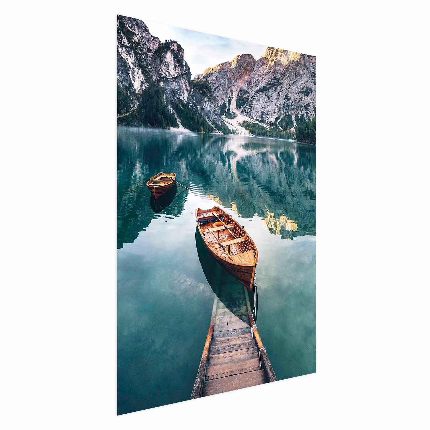 Dolomites Lake Boats Landscape Poster