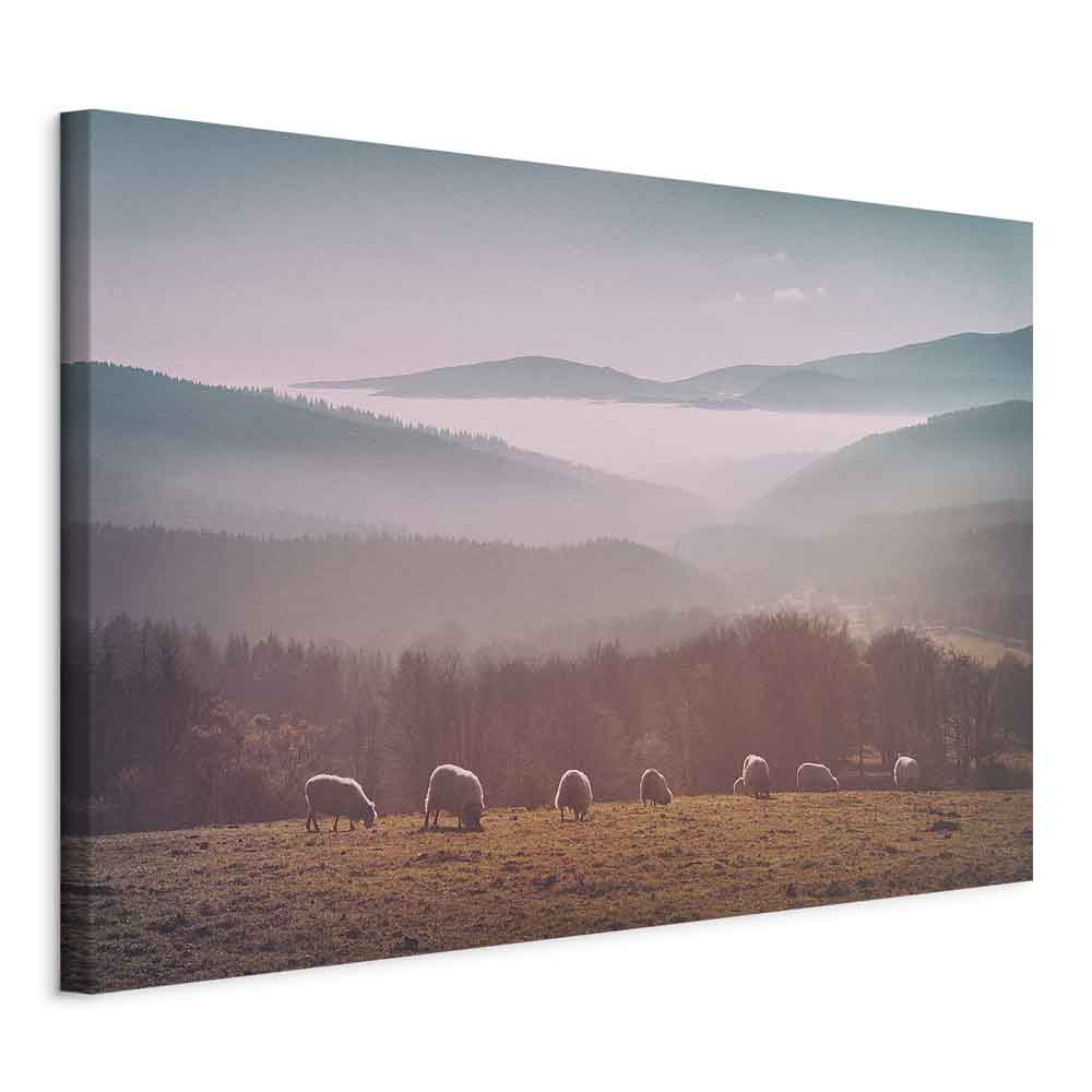 Sheep Mountain Landscape Rustic Canvas Print