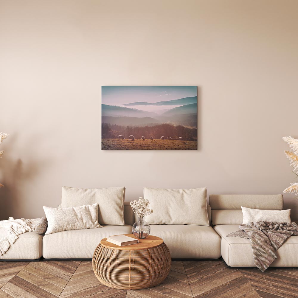 Sheep Mountain Landscape Rustic Canvas Print