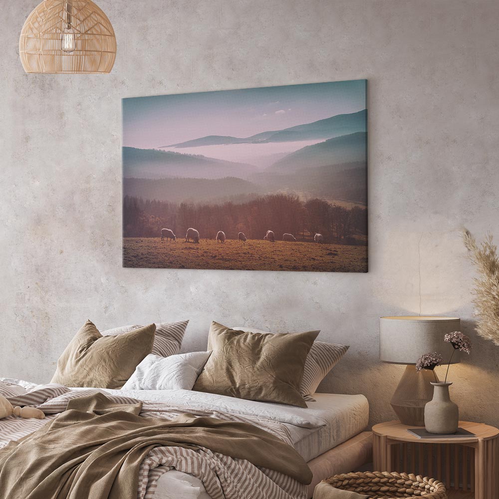 Sheep Mountain Landscape Rustic Canvas Print
