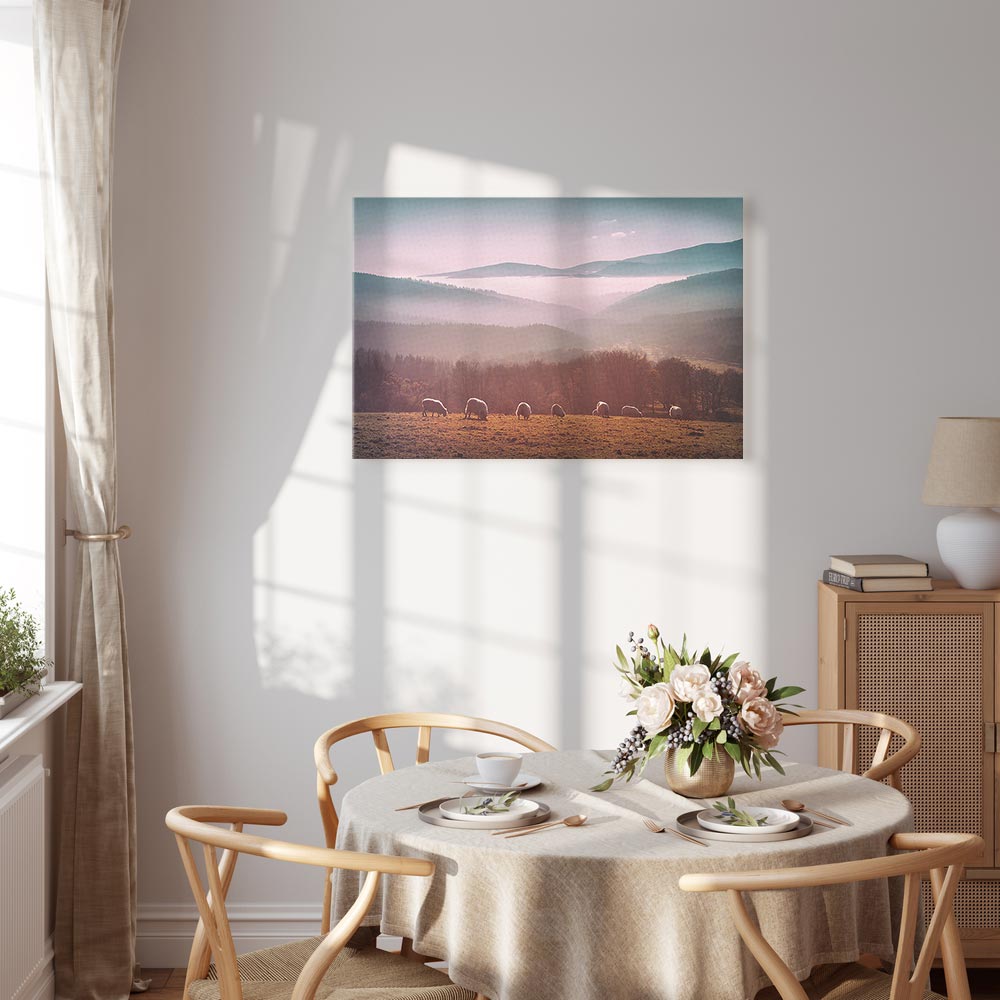 Sheep Mountain Landscape Rustic Canvas Print