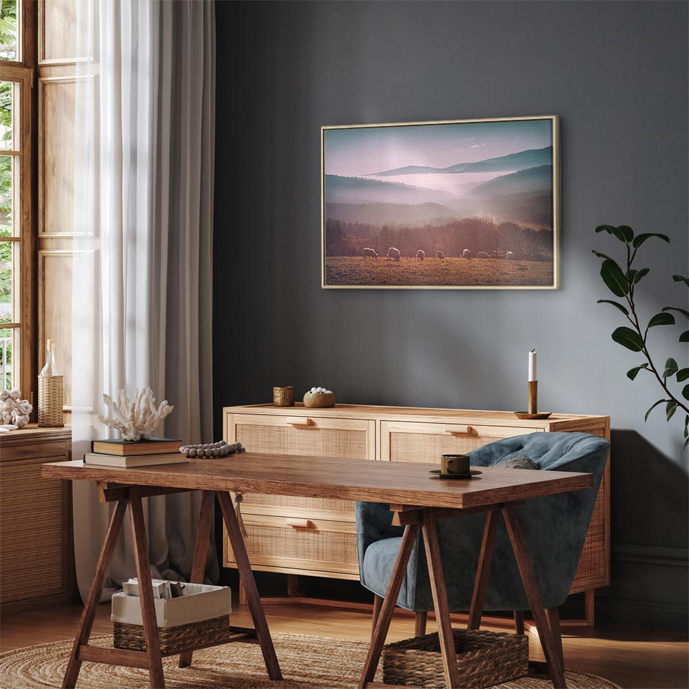 Sheep Mountain Landscape Rustic Canvas Print