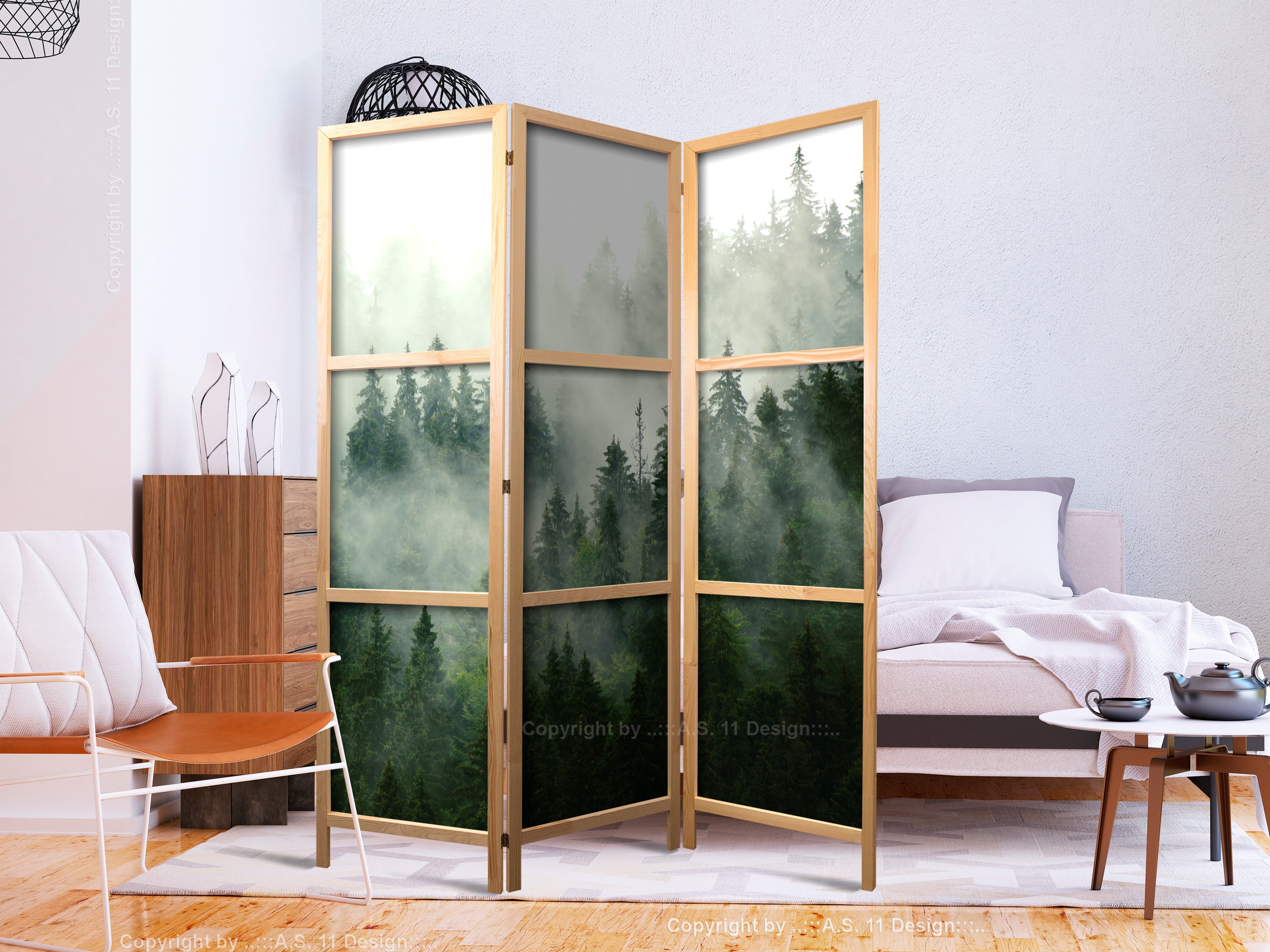 Mountain Forest Landscape 3-Panel Japanese Room Divider