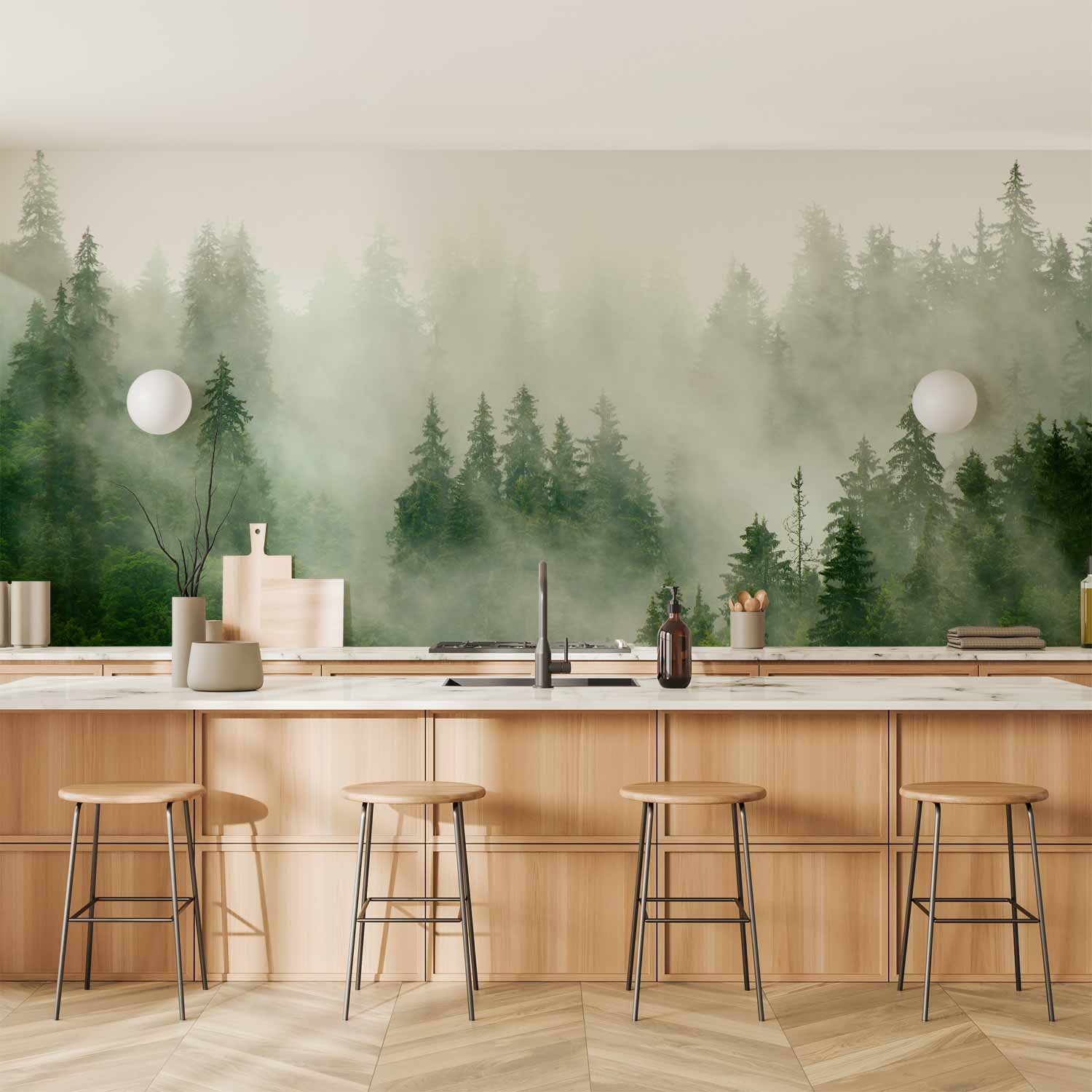 Mountain Forest Green Wall Mural
