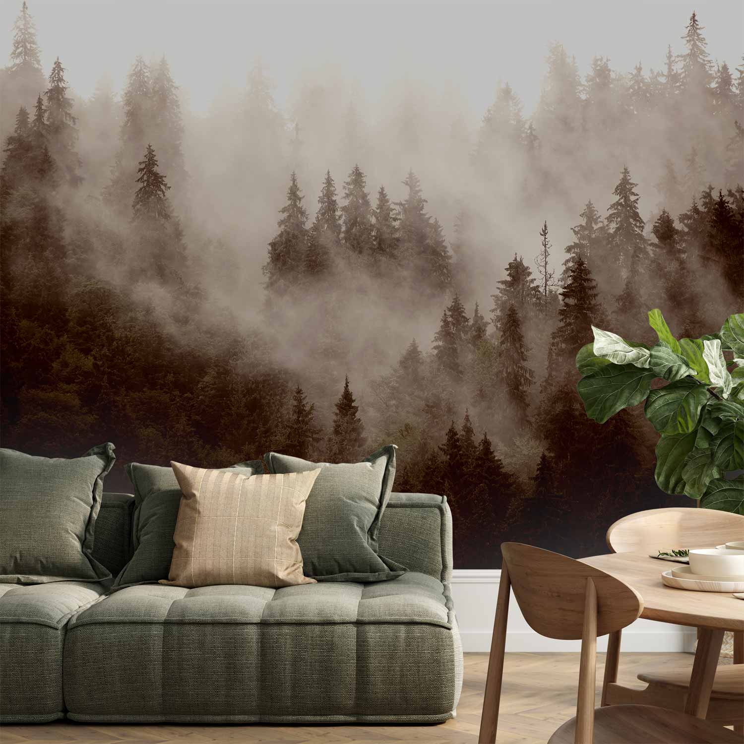 Sepia Mountain Forest Wall Mural