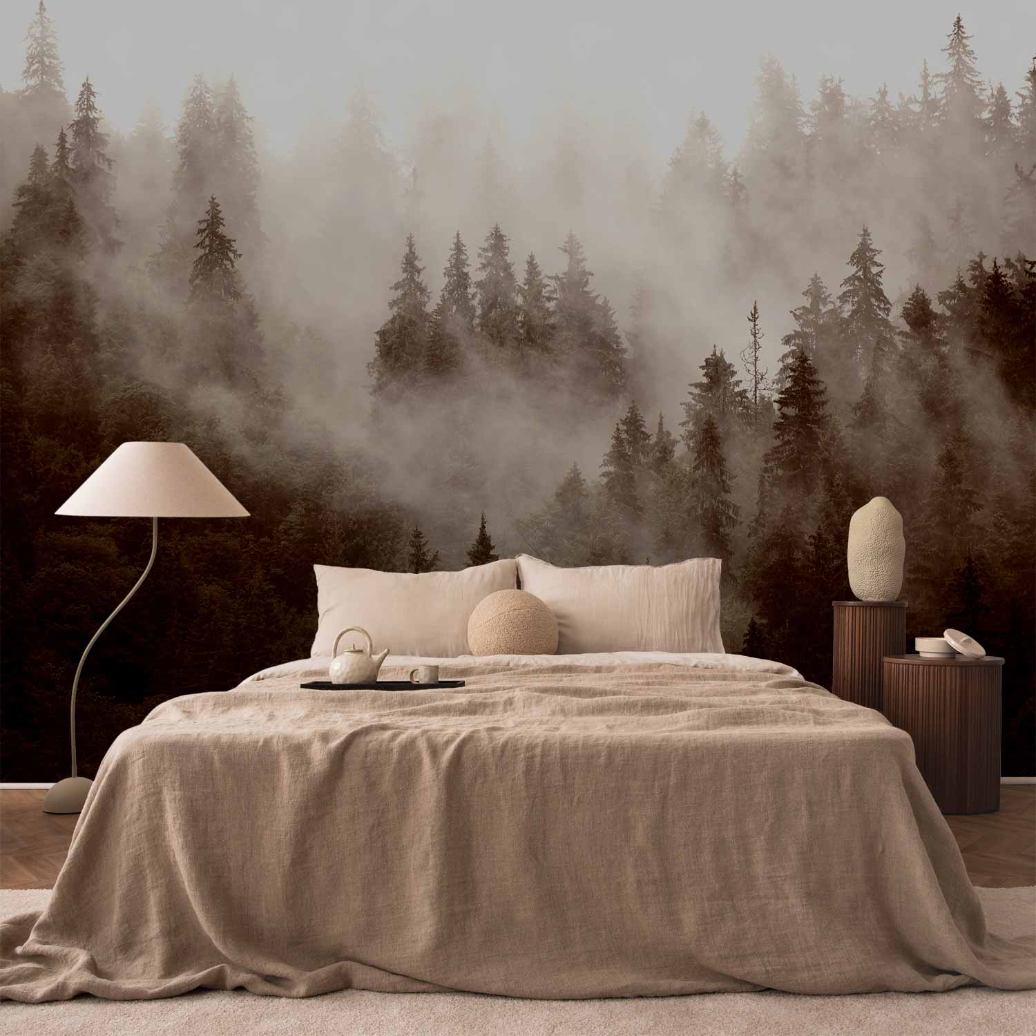 Sepia Mountain Forest Wall Mural