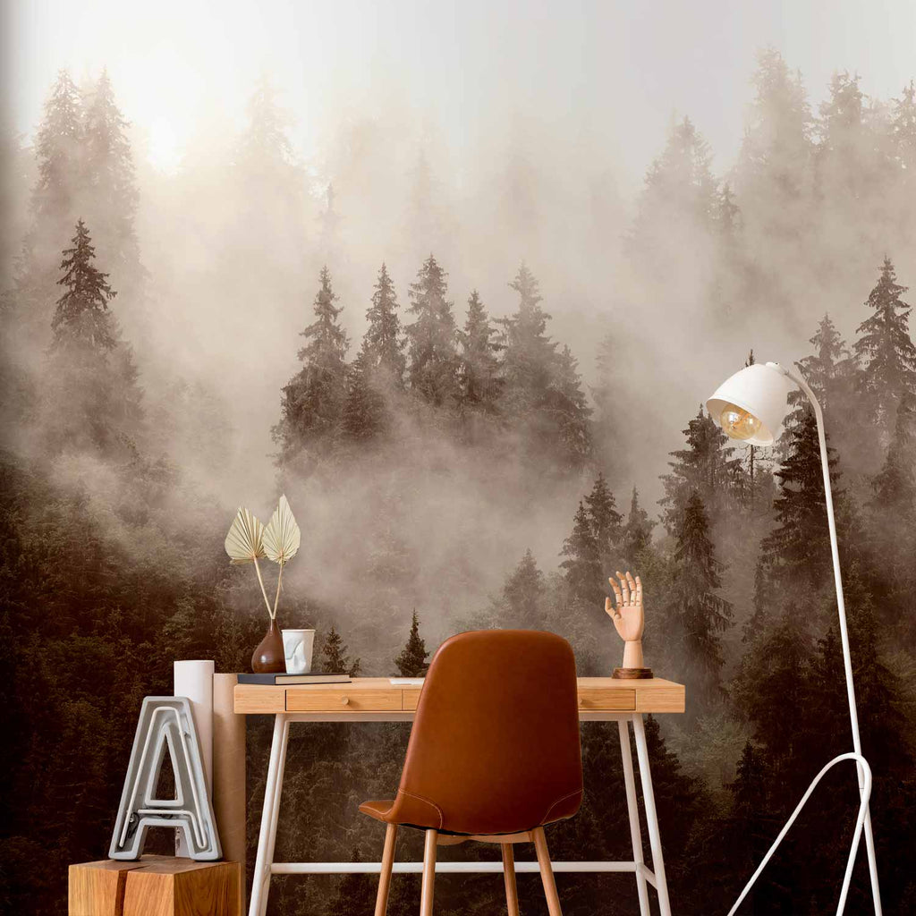 Sepia Mountain Forest Wall Mural