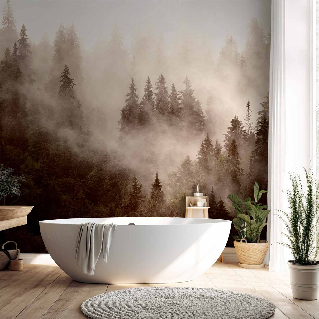 Sepia Mountain Forest Wall Mural