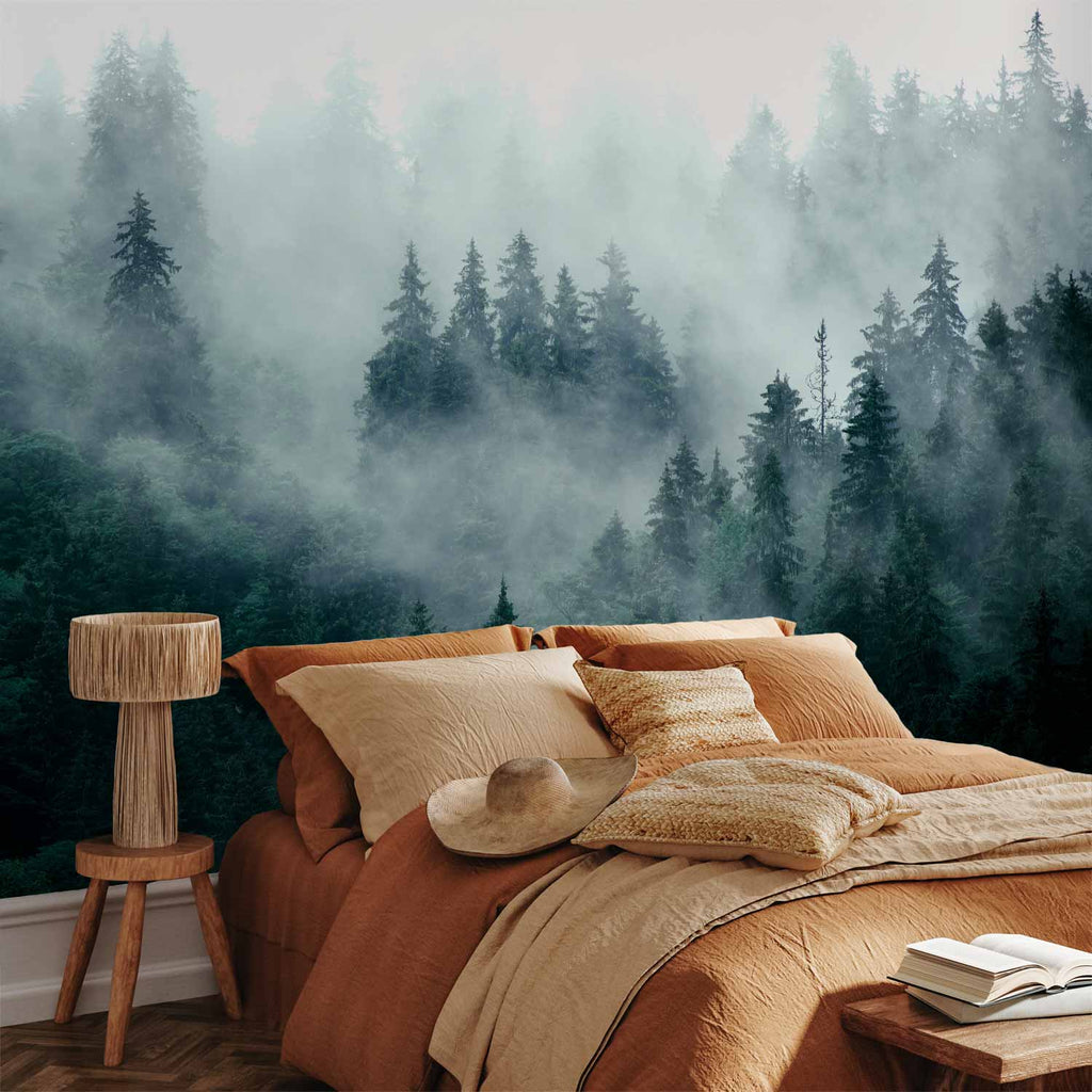 Mountain Forest Dark Green Wall Mural
