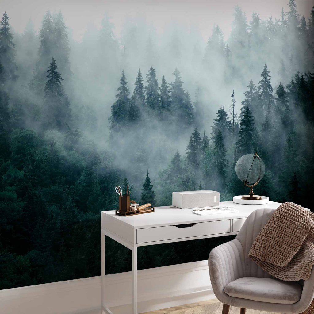 Mountain Forest Dark Green Wall Mural