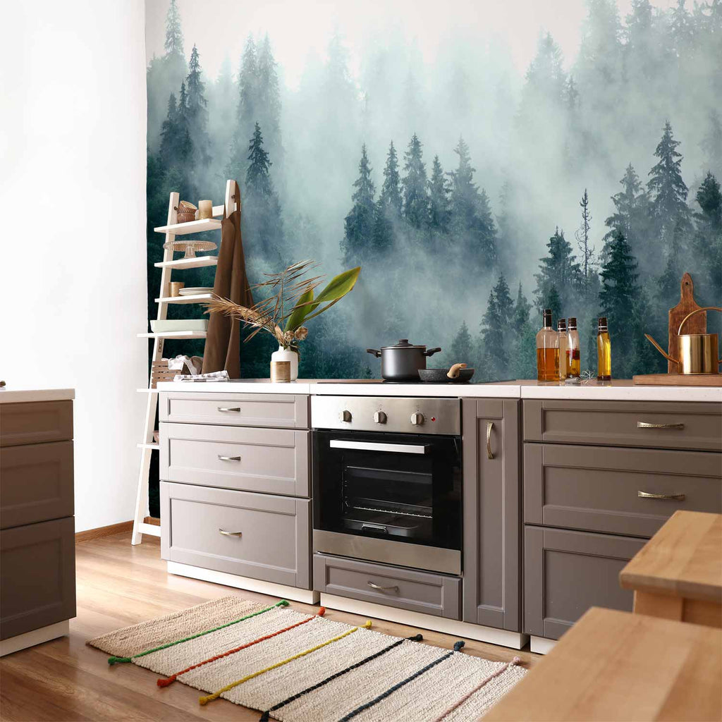 Mountain Forest Dark Green Wall Mural