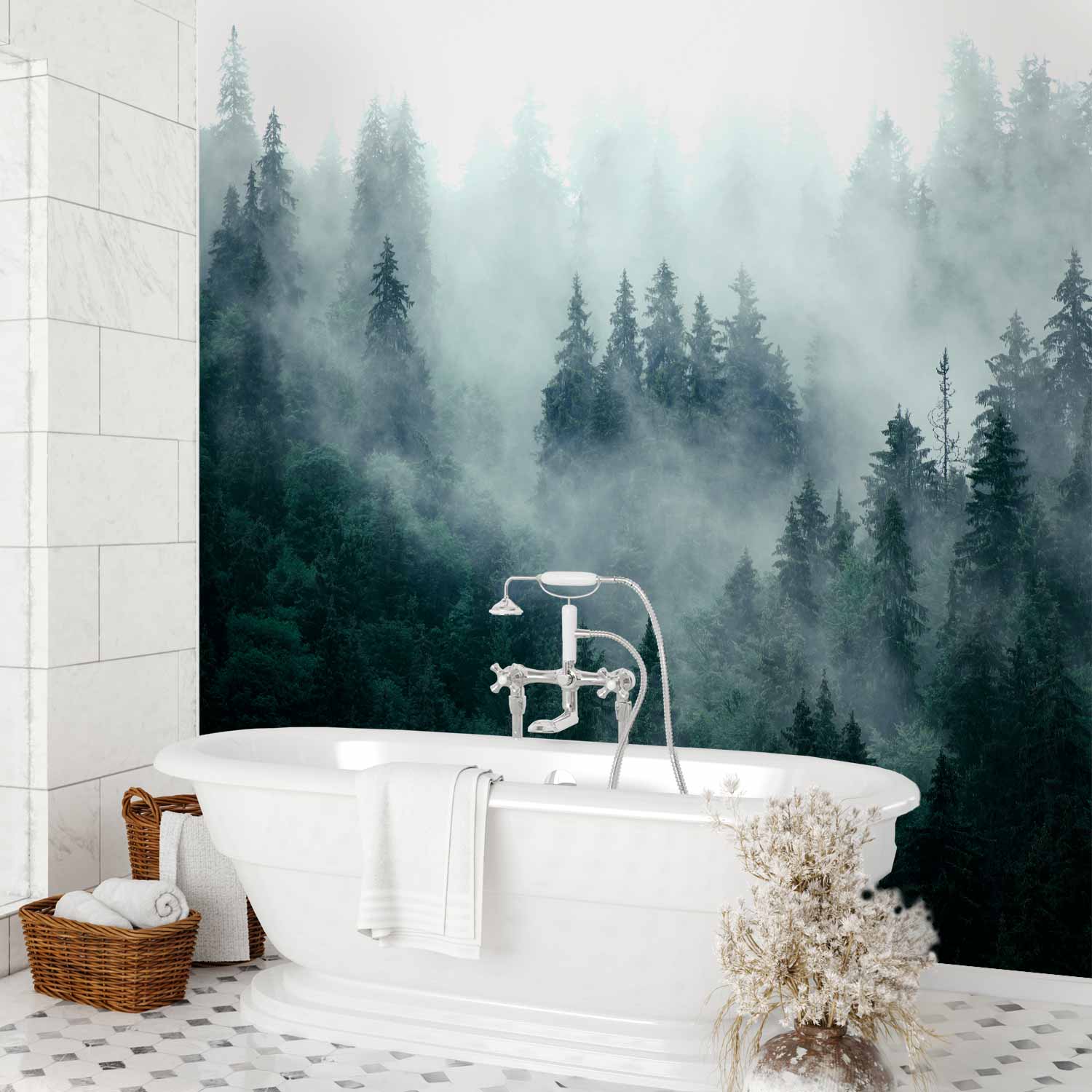 Mountain Forest Dark Green Wall Mural
