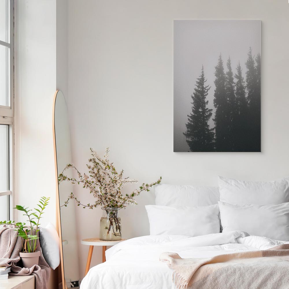 Forest Fog Landscape Vertical Canvas Print