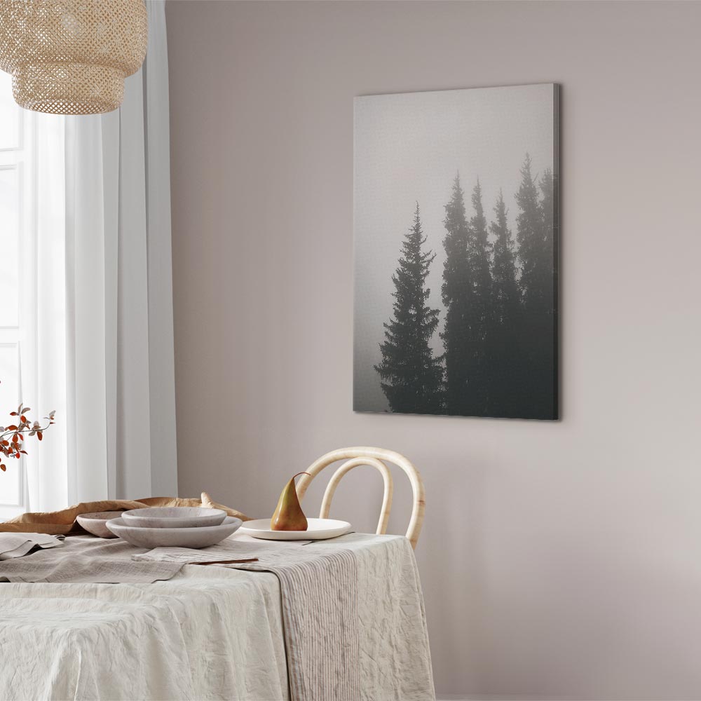 Forest Fog Landscape Vertical Canvas Print