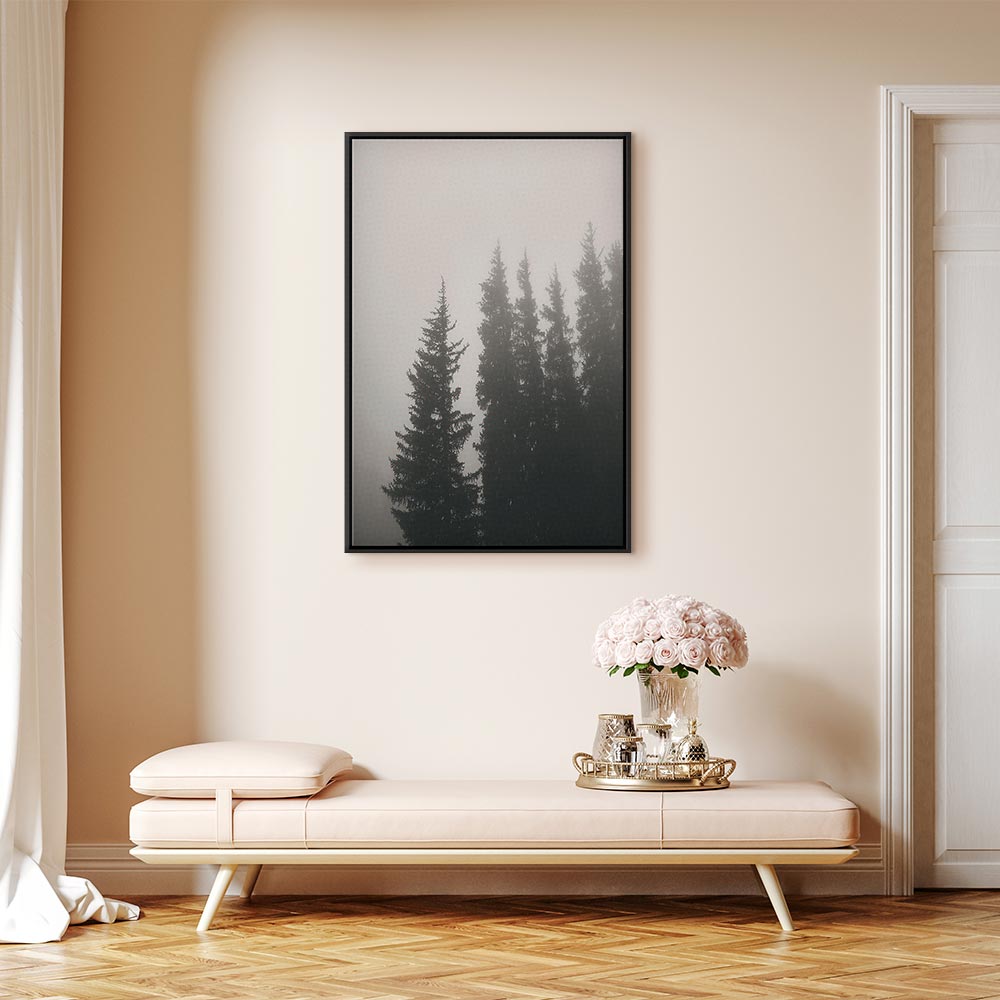 Forest Fog Landscape Vertical Canvas Print