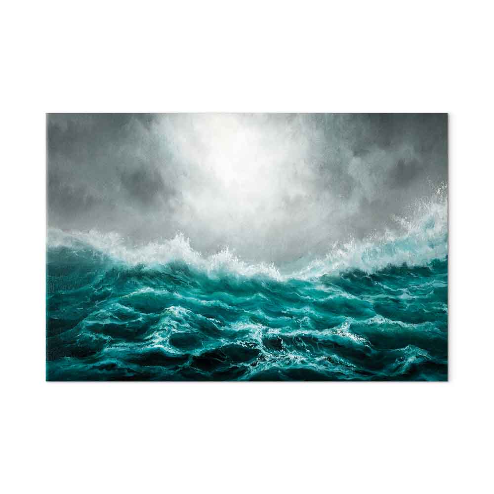 Stormy Ocean Waves Wide Canvas Print