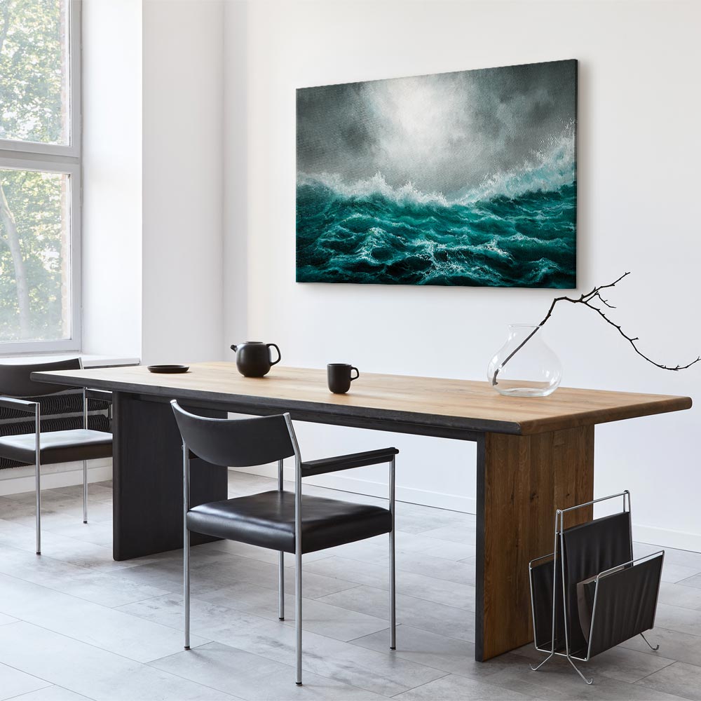 Stormy Ocean Waves Wide Canvas Print