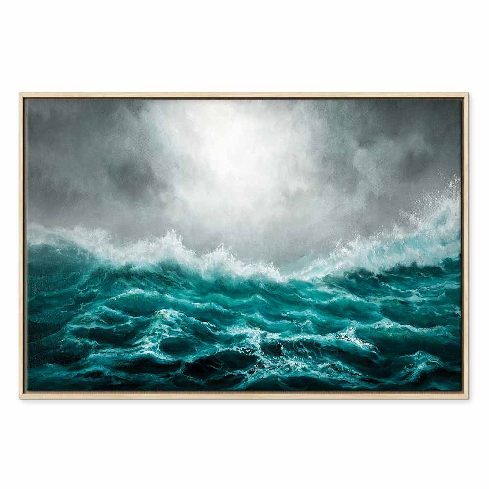 Stormy Ocean Waves Wide Canvas Print