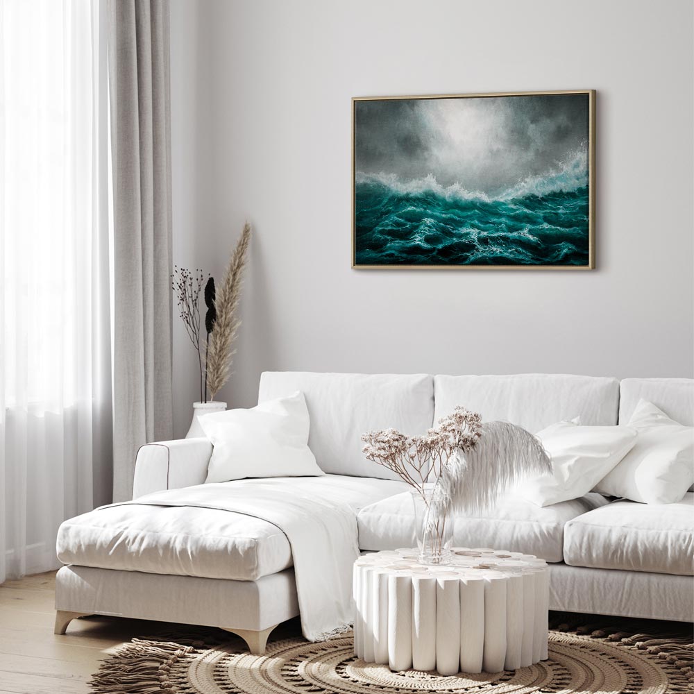 Stormy Ocean Waves Wide Canvas Print