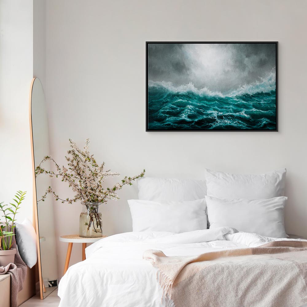 Stormy Ocean Waves Wide Canvas Print