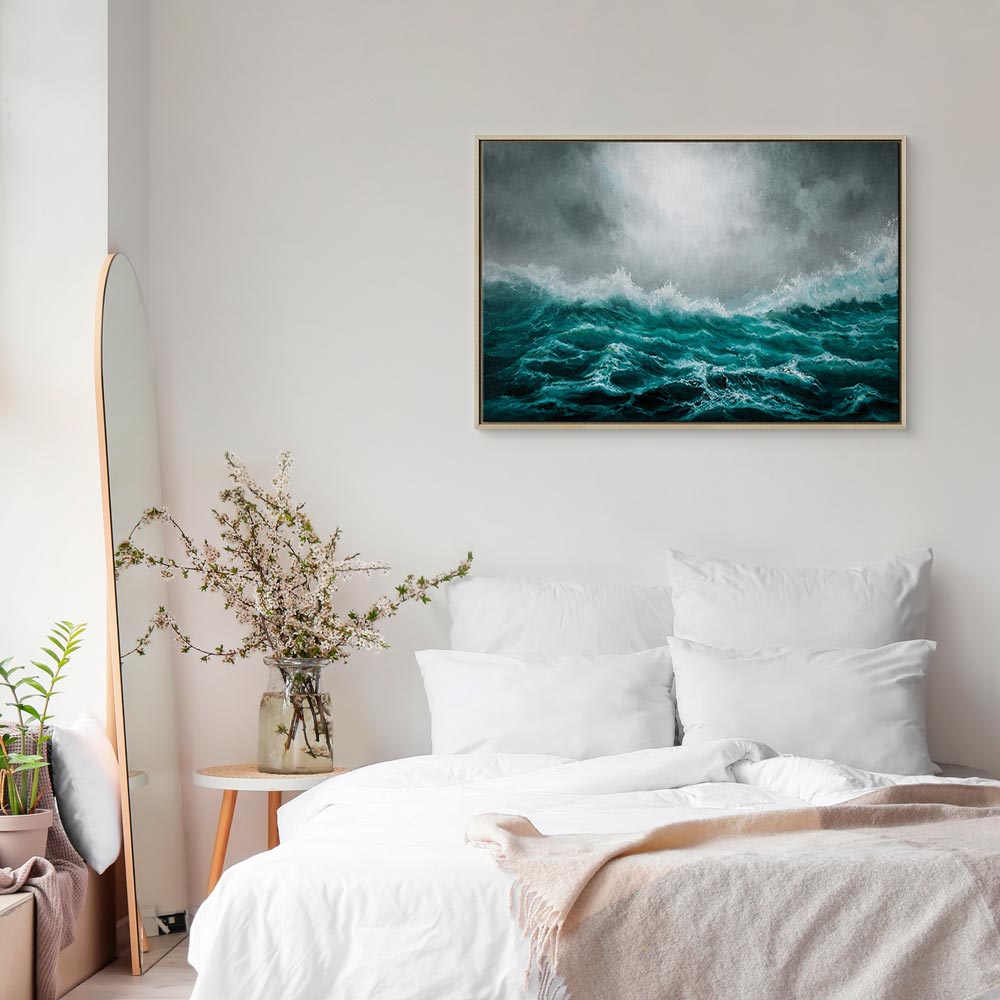 Stormy Ocean Waves Wide Canvas Print