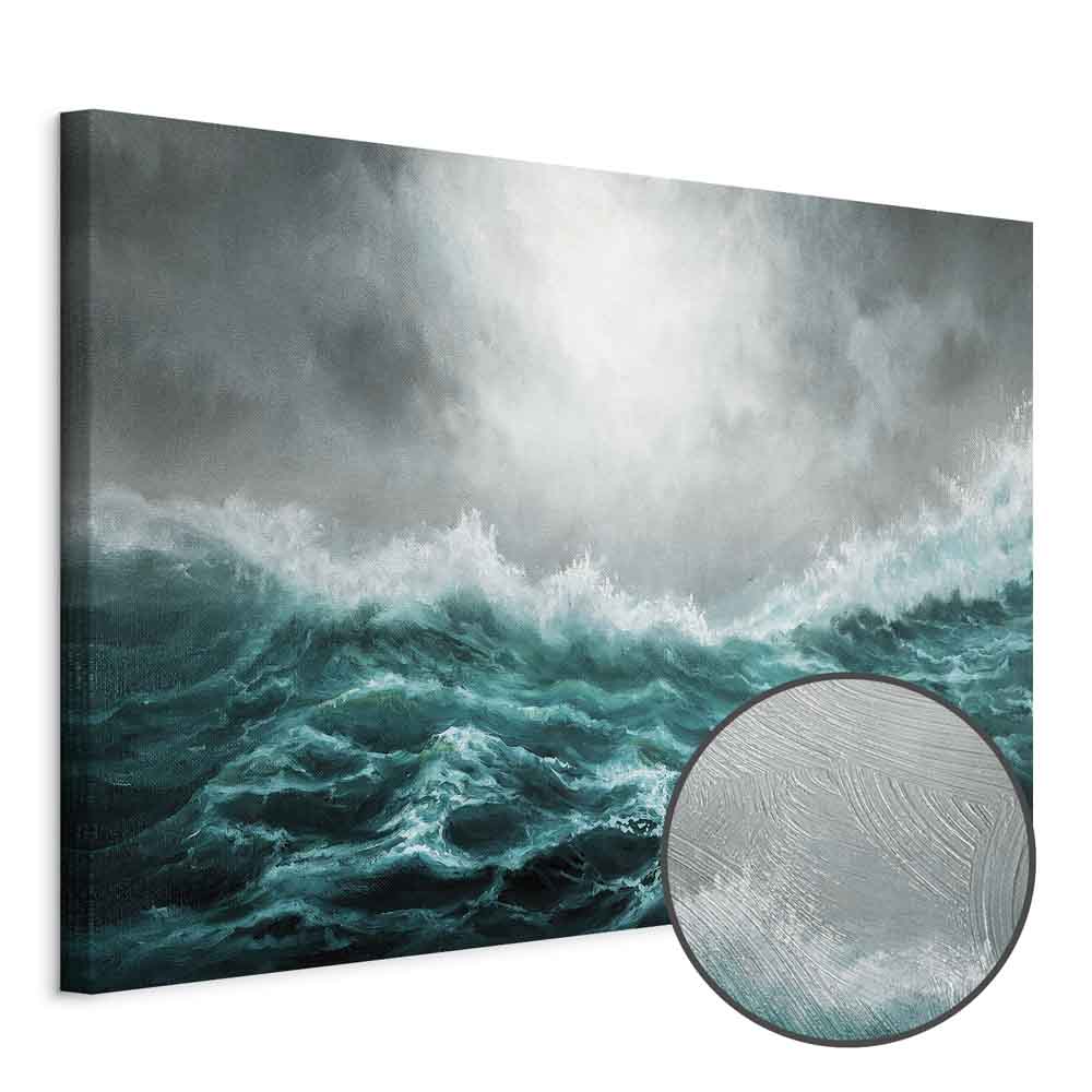Stormy Ocean Waves Wide Canvas Print