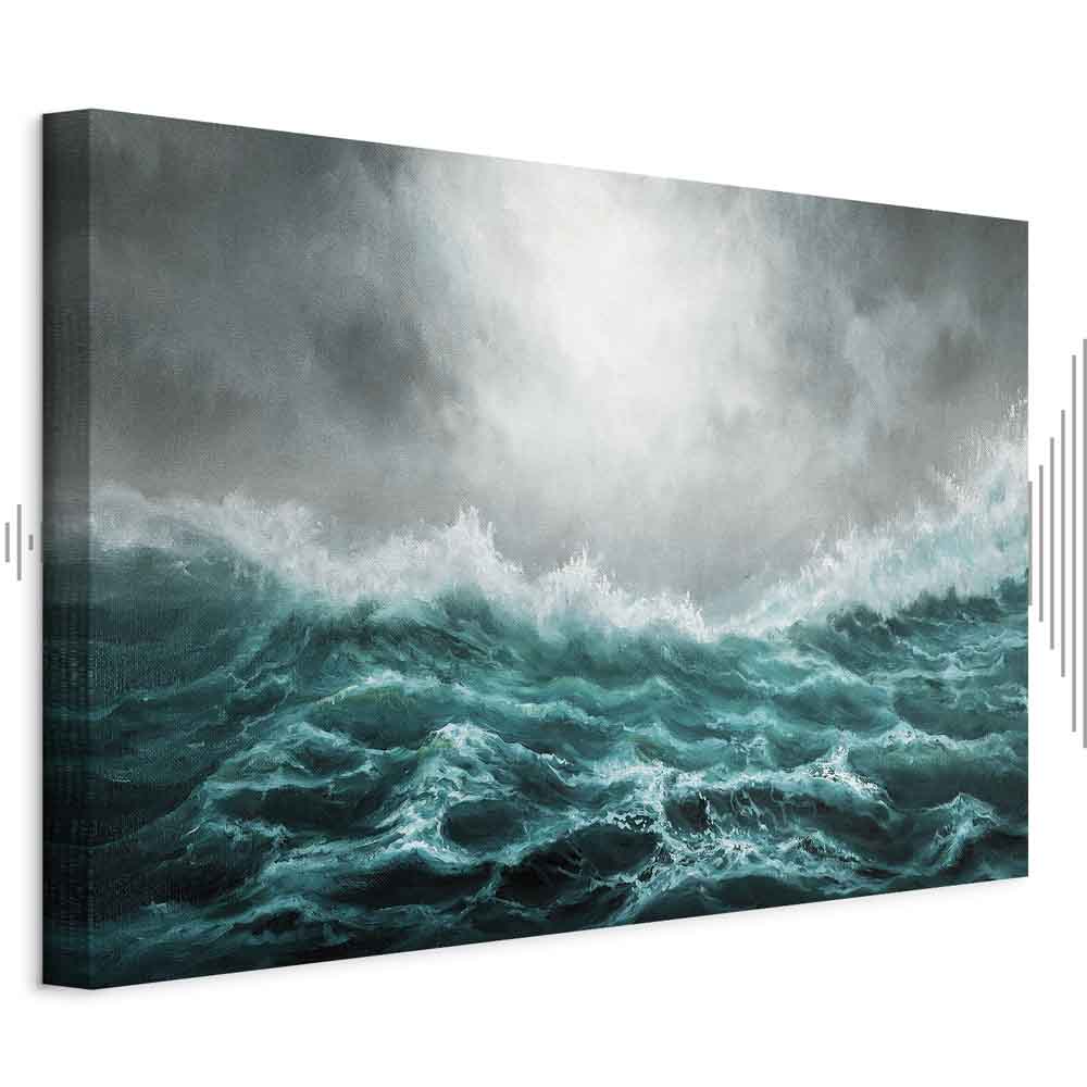 Stormy Ocean Waves Wide Canvas Print