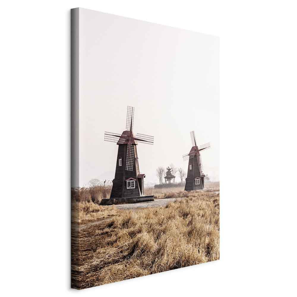 Wooden Windmill Vintage Landscape Canvas Print