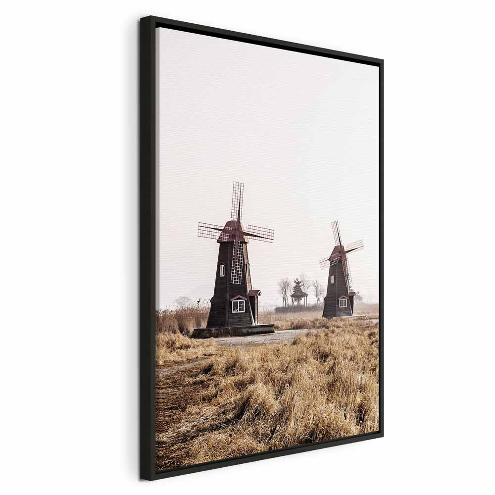 Wooden Windmill Vintage Landscape Canvas Print