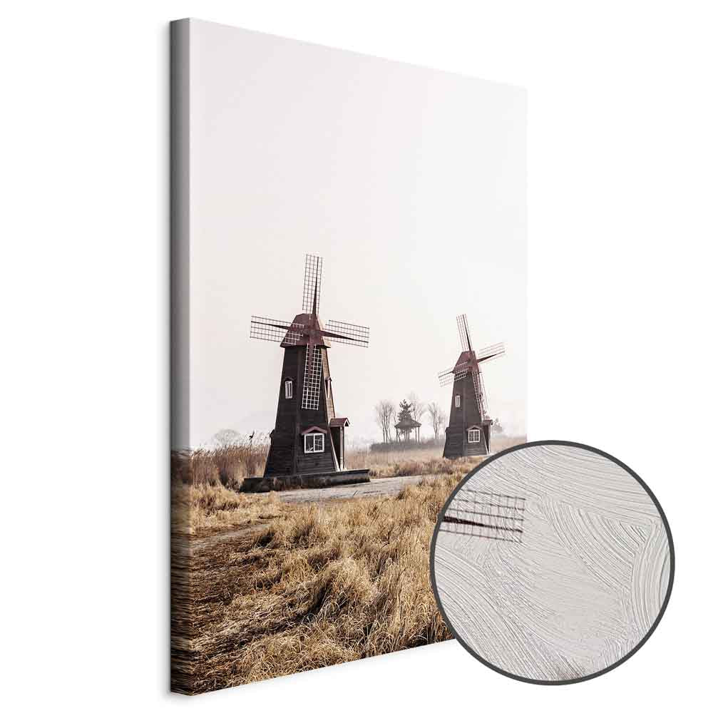 Wooden Windmill Vintage Landscape Canvas Print