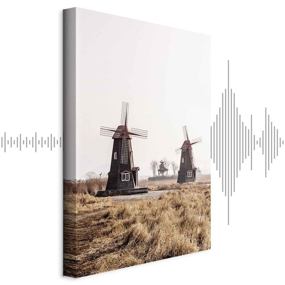 Wooden Windmill Vintage Landscape Canvas Print