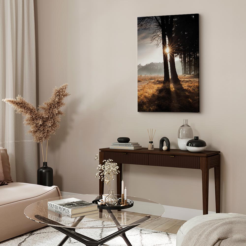 Sunlit Forest Trees Vertical Canvas Print