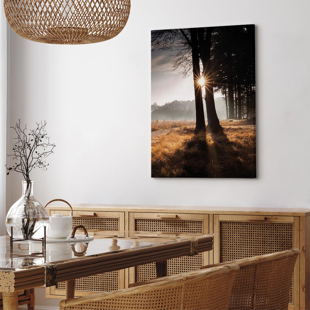 Sunlit Forest Trees Vertical Canvas Print