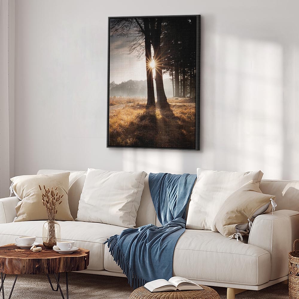 Sunlit Forest Trees Vertical Canvas Print