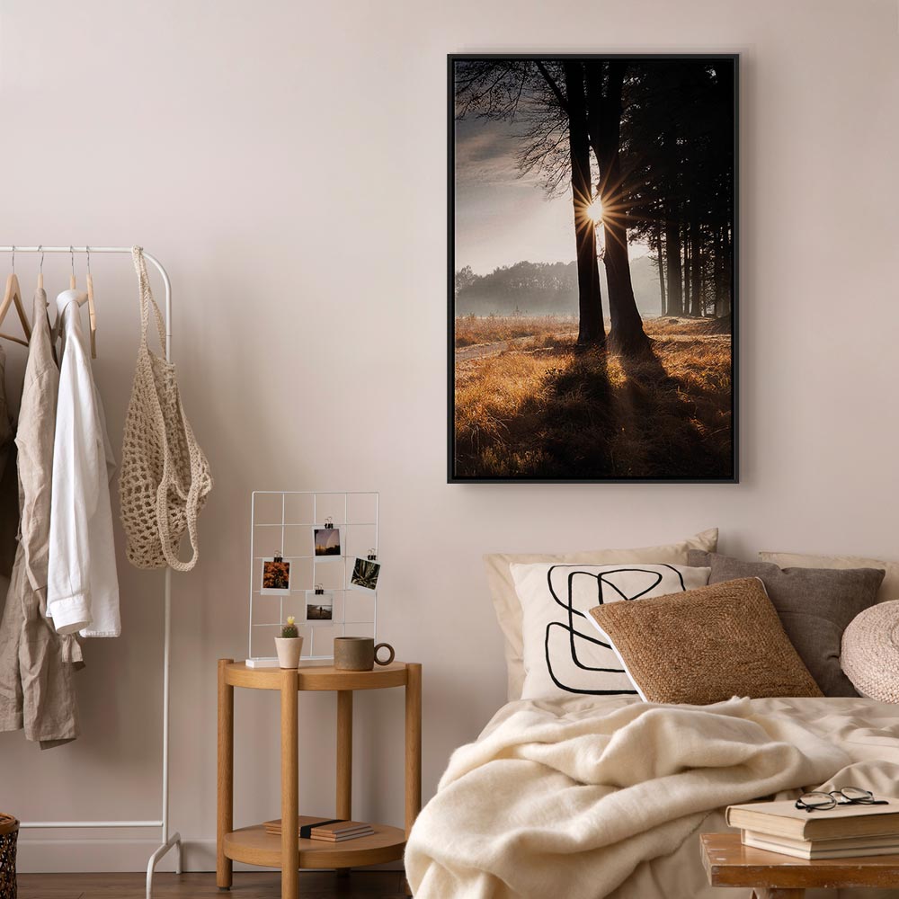 Sunlit Forest Trees Vertical Canvas Print