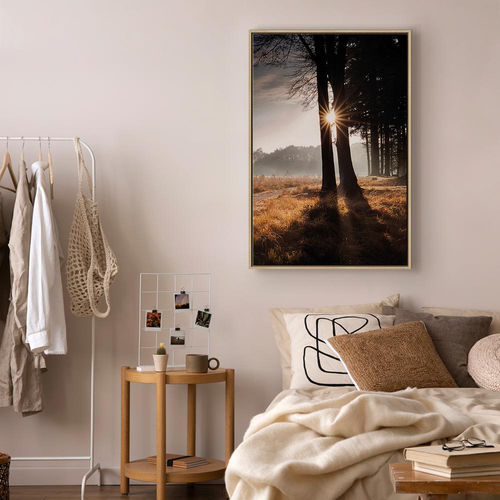 Sunlit Forest Trees Vertical Canvas Print